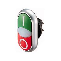 Кнопка сдвоенная с сигнальной лампой без фиксации зеленый+красный с обозначением I O, M22-DDL-GR-X1/X0 | код 216700 | EATON